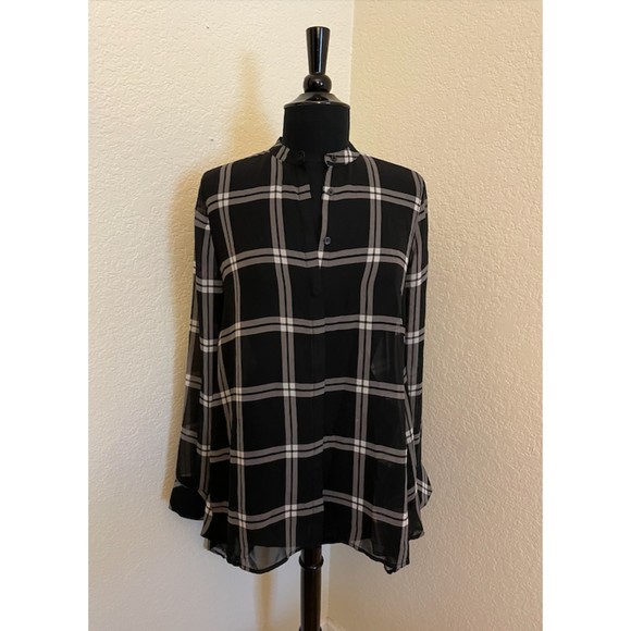a.n.a Sheer Plaid Hi-Lo Top Oversized - Sz S - Picture 2 of 11